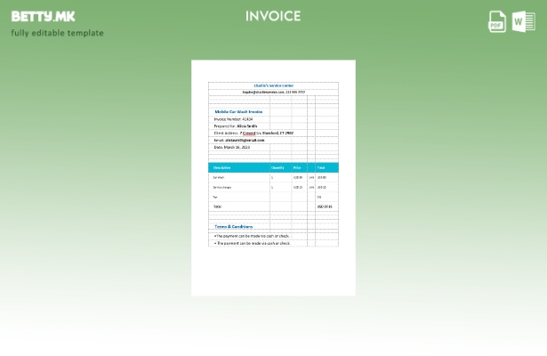 Шаблон за фактура за мобилна перална за автомобили во модерен стил
